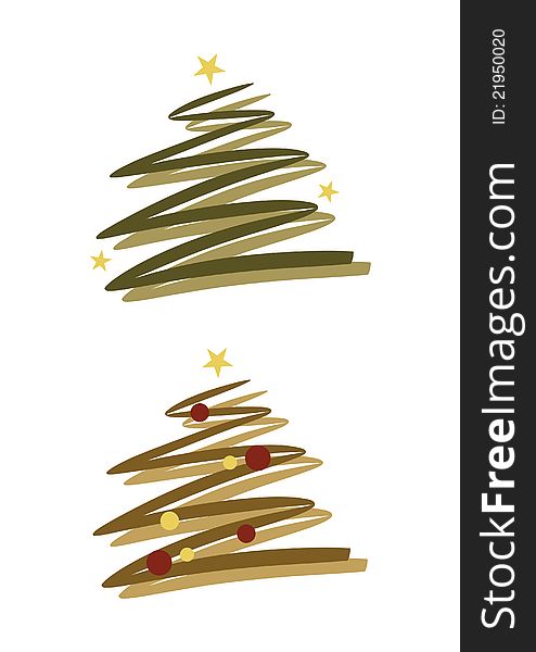 Abstract modern christmas tree with stars and ornaments (two versions included)
