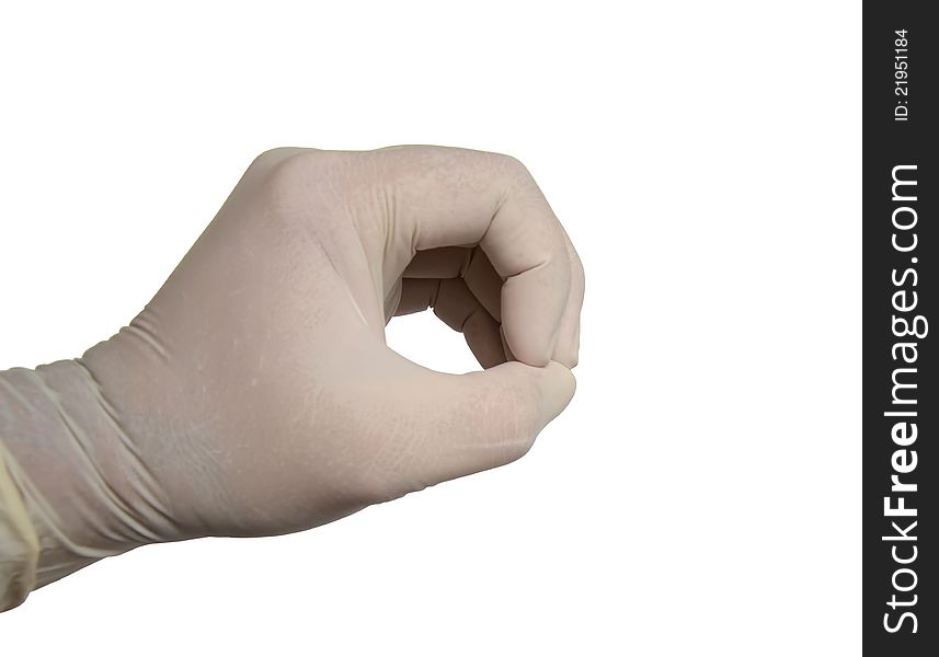 Medical Rubber Gloves with hand on white background.