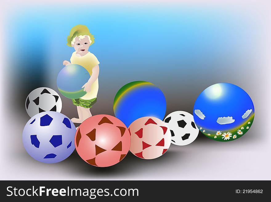 Child And Many Balls Illustration