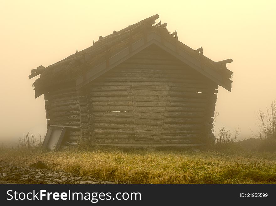 Shot of a wooden barn in Finland