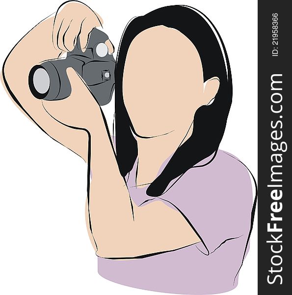 Woman taking photo with digital sigle lens camera