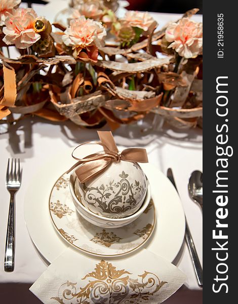 Holiday decoration on party table in nature colors. Holiday decoration on party table in nature colors