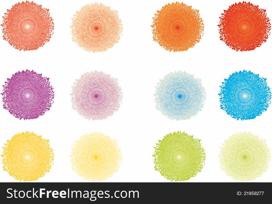 Simple  flowers set on white background,  illustration