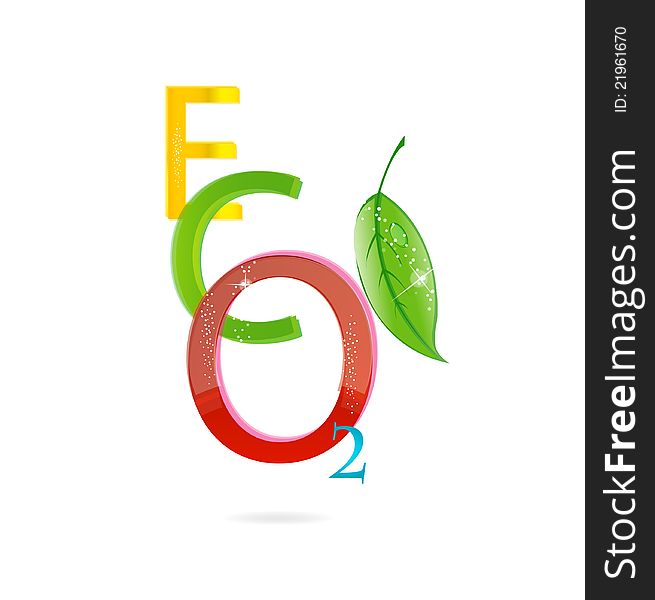 Glass and colored eco symbol and leaf isolated