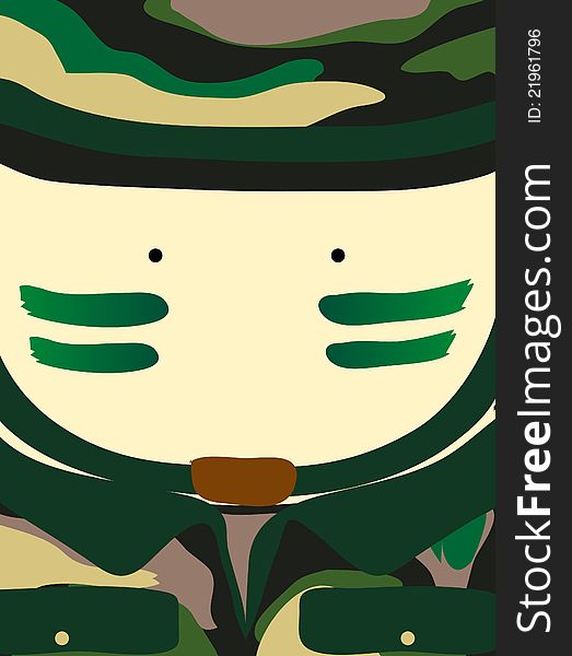 Soldier face in the uniform , Cartoon illustration