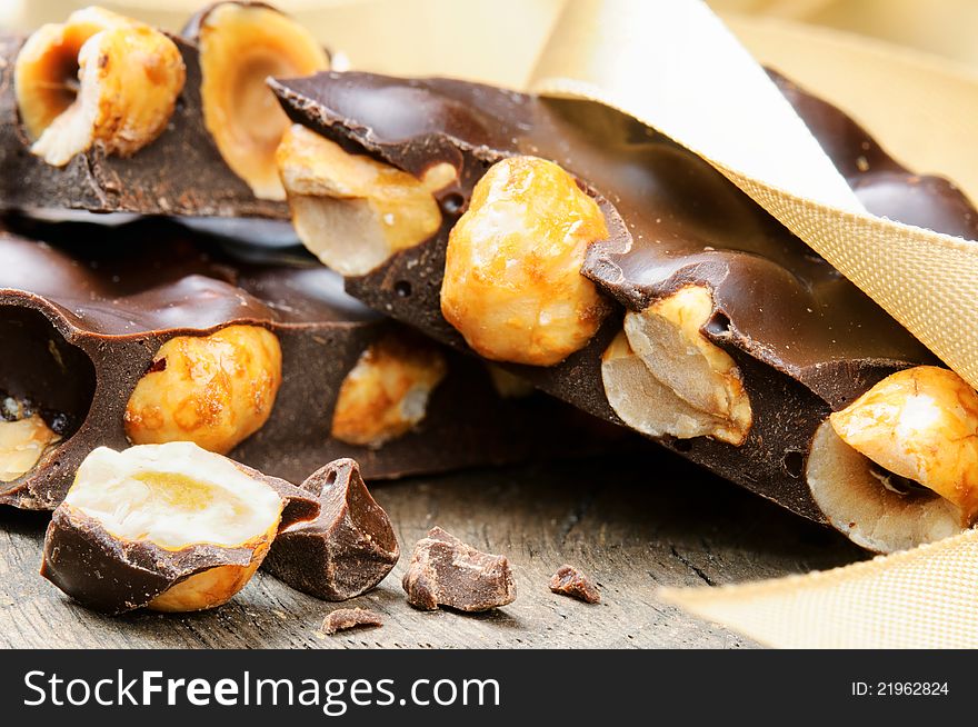 Crushed dark chocolate with hazelnuts