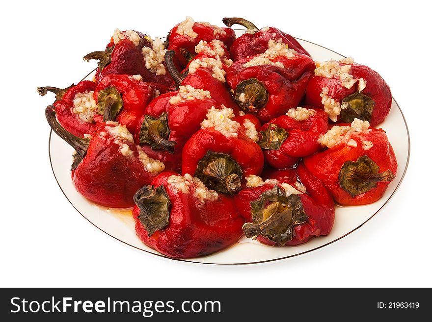 Baked bel pepper on a plate. Baked bel pepper on a plate