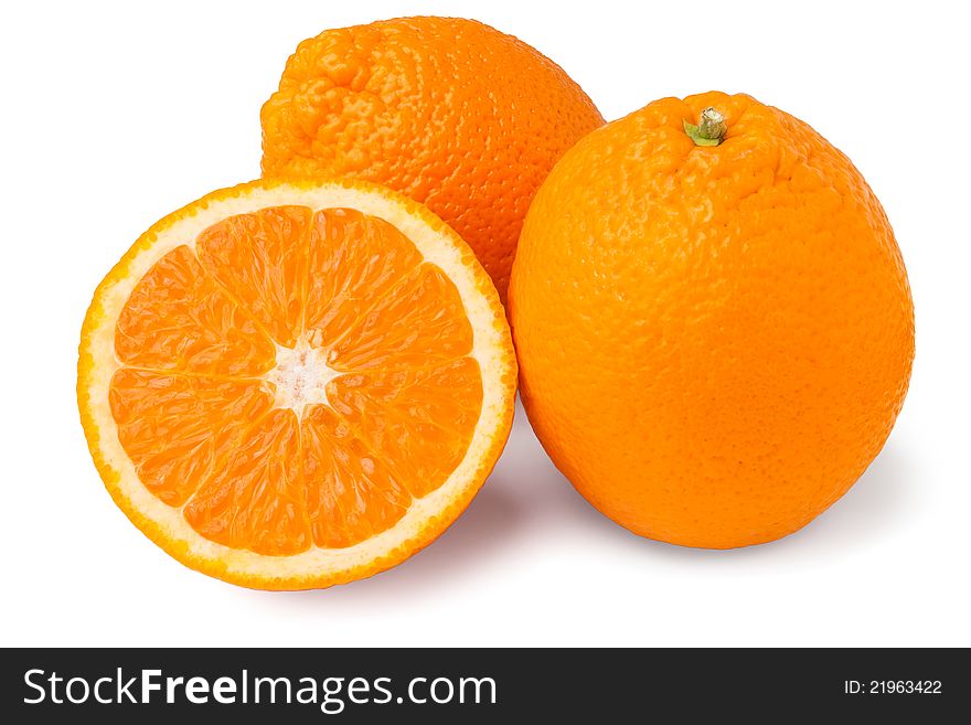 Three oranges against white background. Three oranges against white background
