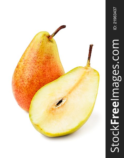Two pears against white background. Two pears against white background