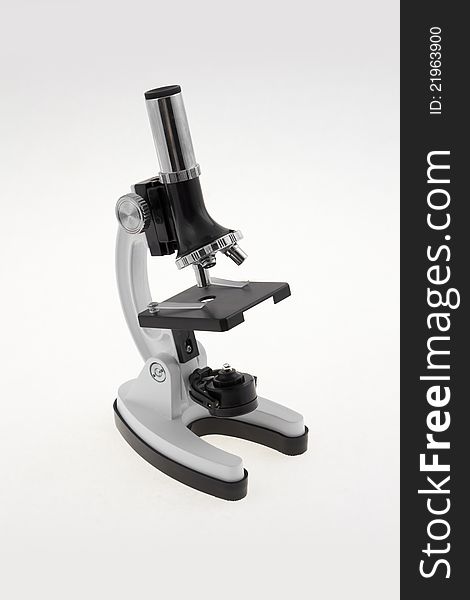 Laboratory microscope on a white background