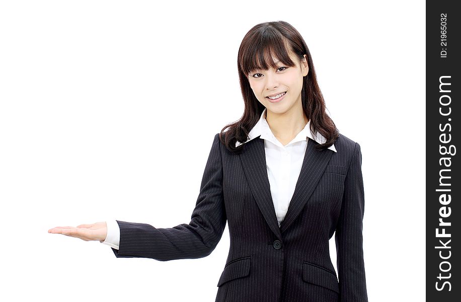 Young asian business woman hand showing blank sign. Young asian business woman hand showing blank sign