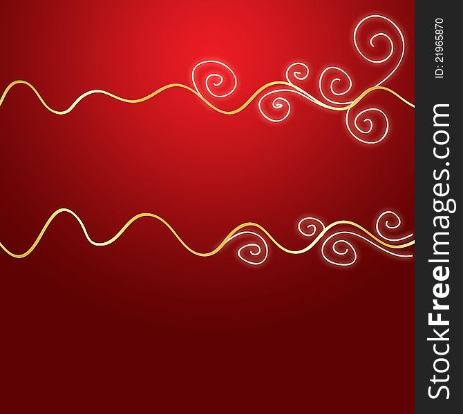 Red Holiday Background With Curved Golden Lines