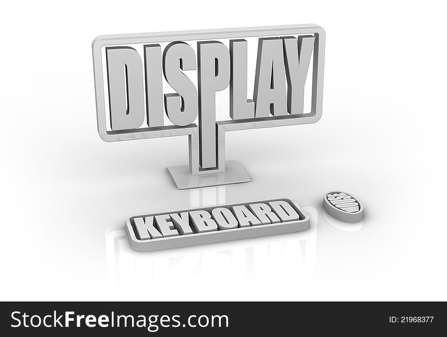 One stylized desktop computer made with words (3d render). One stylized desktop computer made with words (3d render)