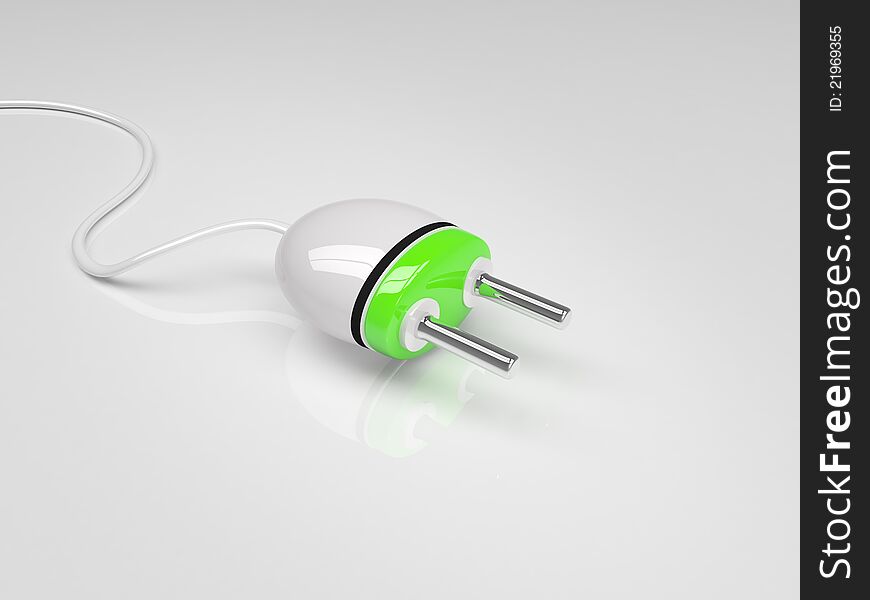 Green Plug on white reflective ground