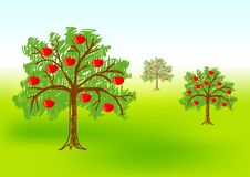 Three Apple-trees Royalty Free Stock Photography Three Apple-trees Royalty Free Stock Photography