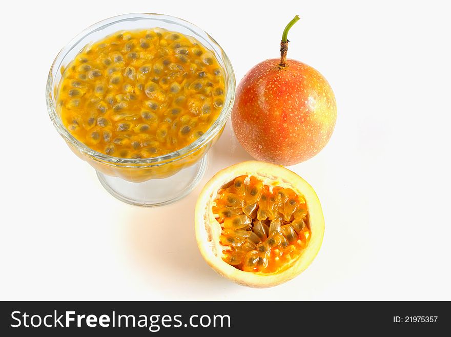 Cup passion fruit and passion fruit flesh. Cup passion fruit and passion fruit flesh.