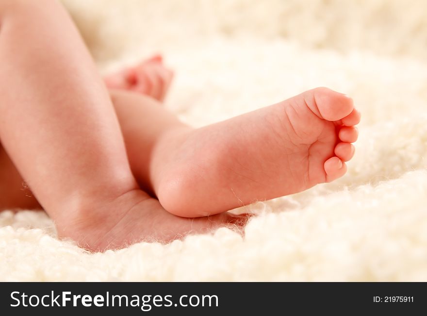 Close-up of Newborn Baby Feet.Soft plaid.