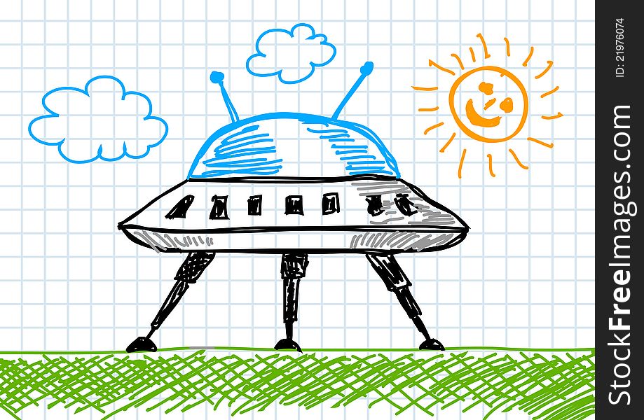 Drawing of spacecraft on white paper