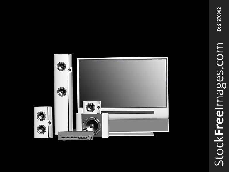 TV and home theater system rendering on black background