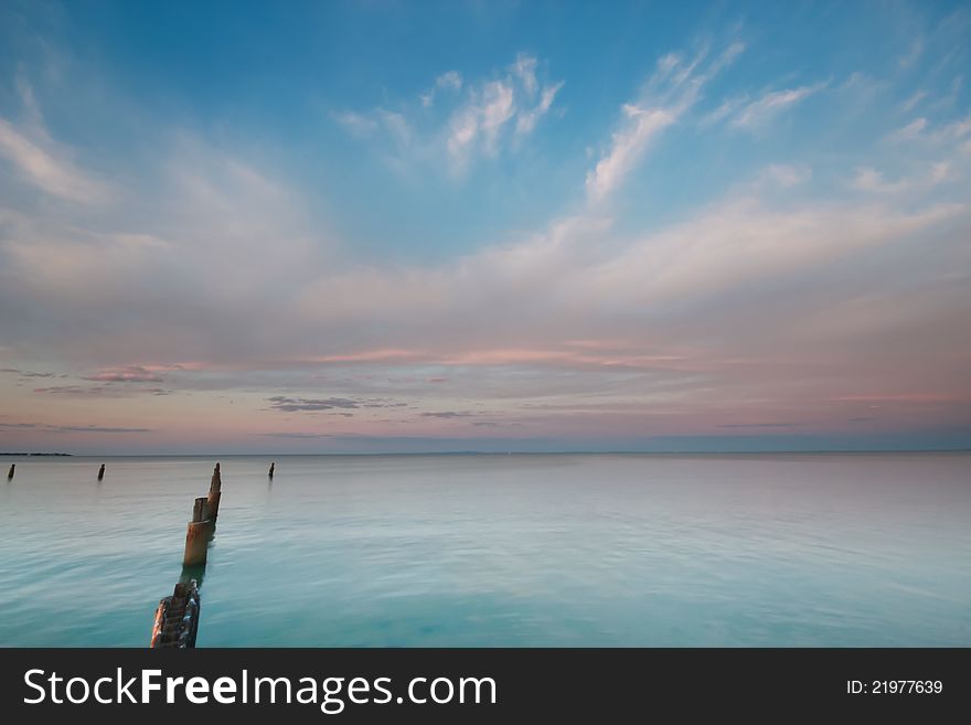 Beautiful pink and blue sunset over the ocean at Sandgate, Queensland. Beautiful pink and blue sunset over the ocean at Sandgate, Queensland