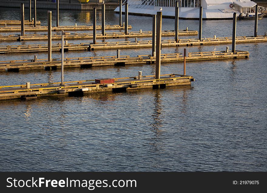 Empty moorage slips at a dock