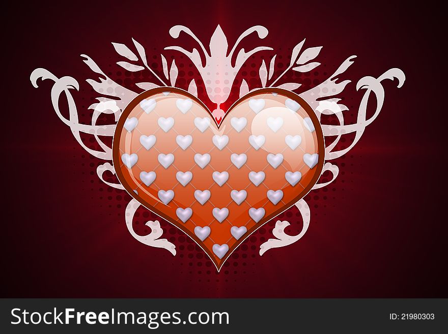 Big red heart and flourish on dark background