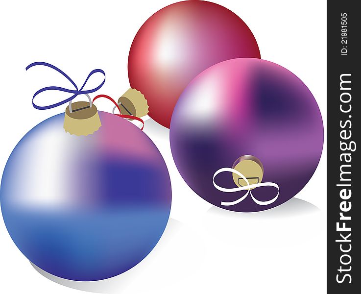 Christmas balls. Red, violet and blue.