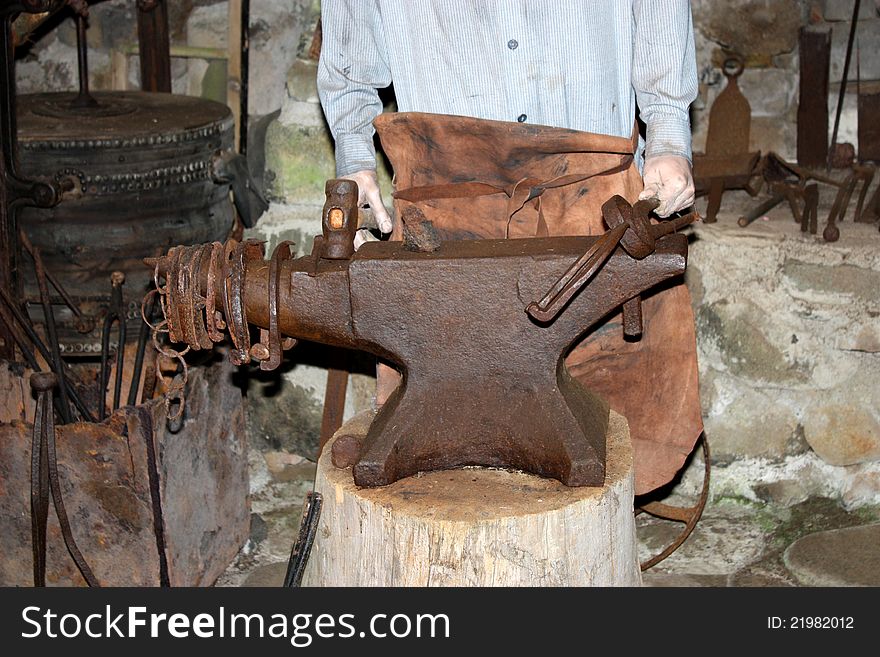 The Set-up at the Anvil of a Traditional Blacksmith. The Set-up at the Anvil of a Traditional Blacksmith.