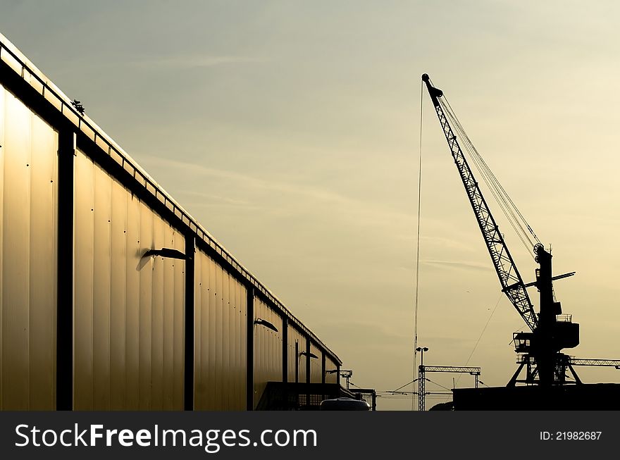 Industrial Port In Sunset