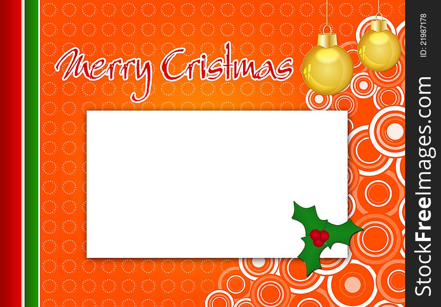 Christmas greeting card with white board decorative white balls. Christmas greeting card with white board decorative white balls.