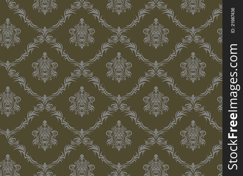 Seamless damask pattern placed on olive background