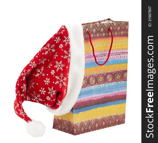 Gift bag and a hat Christmas on a white background