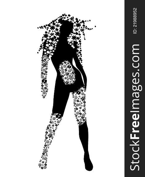 Black silhouette of staying woman with flowers. Black silhouette of staying woman with flowers