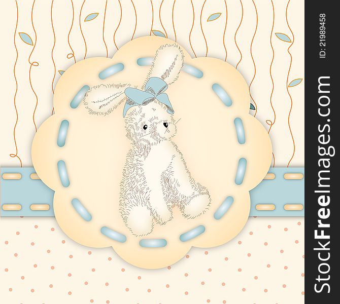 Greeting card with hand drawn bunny on decorative background. Greeting card with hand drawn bunny on decorative background