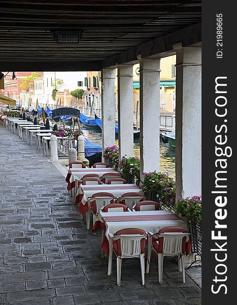 Terrace on channels in venice. Terrace on channels in venice