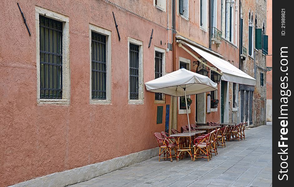 Terrace on channels in venice. Terrace on channels in venice