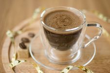 Cup Of Coffee, Sugar, Coffee Beans Royalty Free Stock Photography