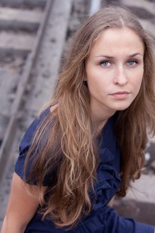 Woman Sitting On Rails Stock Photos Woman Sitting On Rails Stock Photos