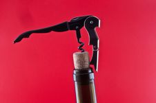Bottle With A Cork And Corkscrew 2 Royalty Free Stock Photos