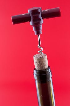 Bottle With A Cork And Corkscrew 4 Stock Photography