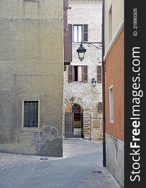 Narrow street in Camerino city of Italy near Ancona and Macerata, at 200 km far from Rome.