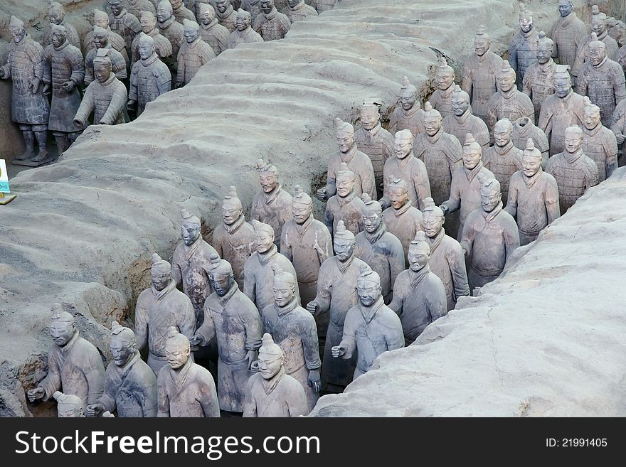 The terra-cotta warriors in Qinshihuang Terracotta Warriors and Horses Museum.