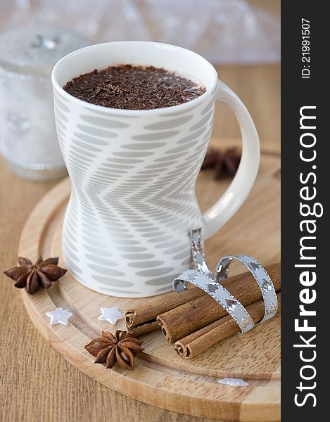 Hot chocolate with cinnamon for Christmas. Hot chocolate with cinnamon for Christmas