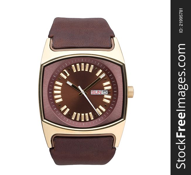 Luxury men wristwatch in brown color leather strap. Luxury men wristwatch in brown color leather strap