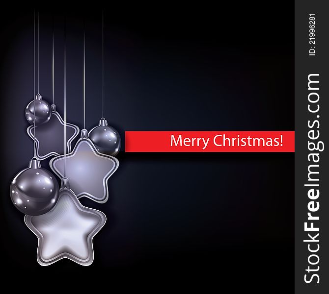 Abstract Christmas greeting with decorations on black