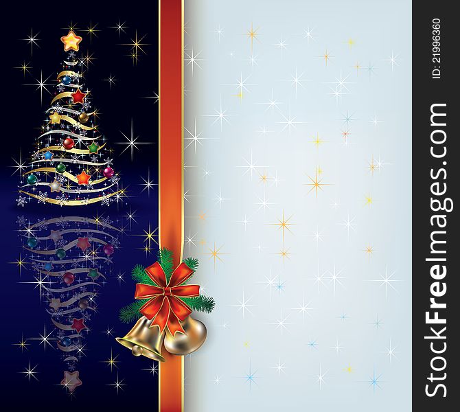 Abstract Christmas greeting with tree and gift ribbon