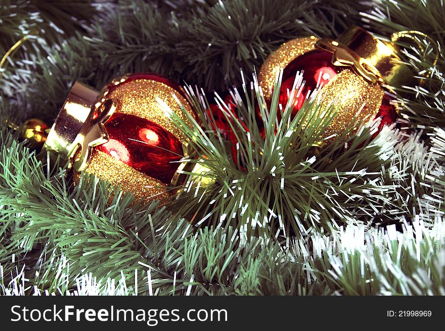 Christmas ornament with mistletoe and Christmas balls