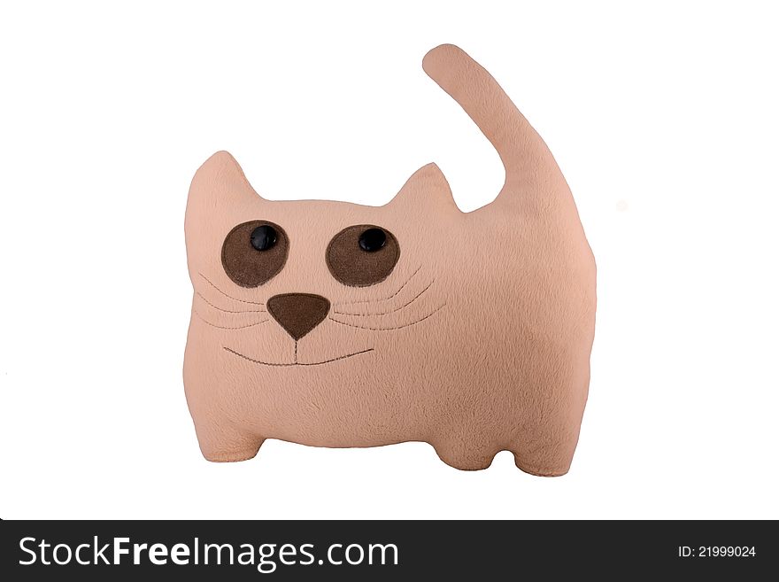 Handmade toy cat isolated on a white background