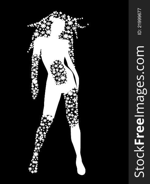 White silhouette of staying woman with flowers. White silhouette of staying woman with flowers