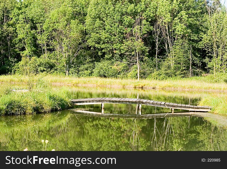 Wooden bridge over pond - horizontal